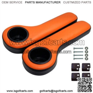 Padded Rear Seat Armrest with Cup Holder - Orange/Black - for Golf Cart
