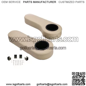 Pair of 2 Golf Cart Arm Rest Biege w/ Cup Drink Holders- No Drilling Required!!