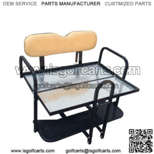 Rear Flip Seat Kit for EZGO Golf Cart TXT model (Tan) with Grab Bar Handle.