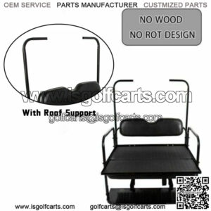 Fit EZGO TXT Golf Cart 1995+ Flip Folding Rear Back Seat with Roof Support Black