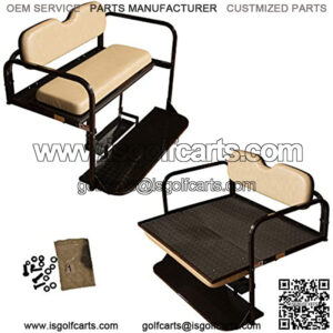 Performance Plus Carts EZGO TXT Golf Cart Rear Flip Folding Back Seat Kit, 1995 and Up - Factory Tan Cushions