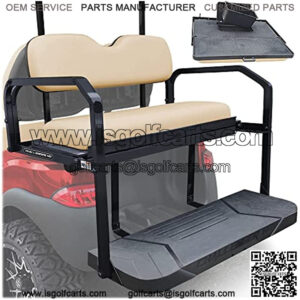 Club Car Precedent Golf Cart Rear Seat Kit ?C For Onward and Tempo ?C Challenger HD 1.25?? Frame Flip Up Cargo Back Seats Cushions Accessories Parts with Struts (Buff Tan)