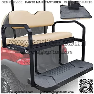 Club Car Precedent Golf Cart Rear Seat Kit ?C For Onward and Tempo ?C Challenger HD 1.25?? Frame Flip Up Cargo Back Seats Cushions Accessories Parts with Struts (Buff Tan)