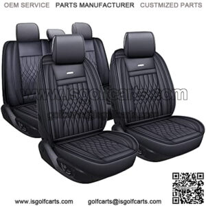 CLUB 5 Car Seat Covers Full Set with Waterproof Leather Universal Fit for Elantra Sonata Sportage RAV4 CRV Altima Accord Chevy Equinox (Black Full Set)
