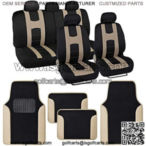 Forza Series Beige Seat Covers Full Set Combo with Car Floor Mats ?C Front and Rear Bench Seat Cover & Floor Mat Protector Set, Interior Covers for Auto Truck Van SUV