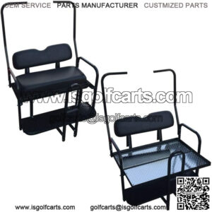 Club Car DS Golf Cart Flip Folding Rear Back Seat Kit with Diamond Plate - Black