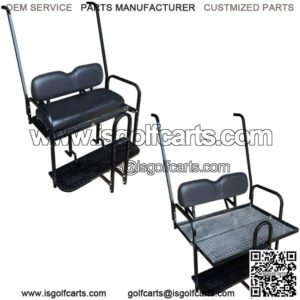Yamaha G22 Golf Cart Flip Folding Rear Back Seat Kit with Diamond Plate - Black