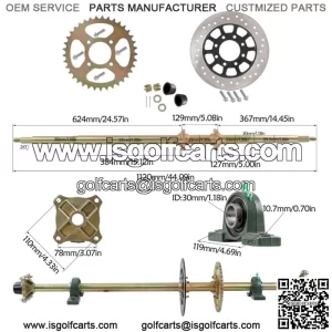 44" ATV Quad Go Kart Rear Live Axle Kit Sprocket Brake Disc Wheel Hub Golf Cart