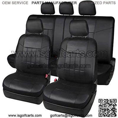 17pcs Black Faux Leather Car Seat Covers Full Set Front + Rear with Airbag Universal Fits for Trucks SUV Included Steering Wheel Cover / Seat Belt Covers